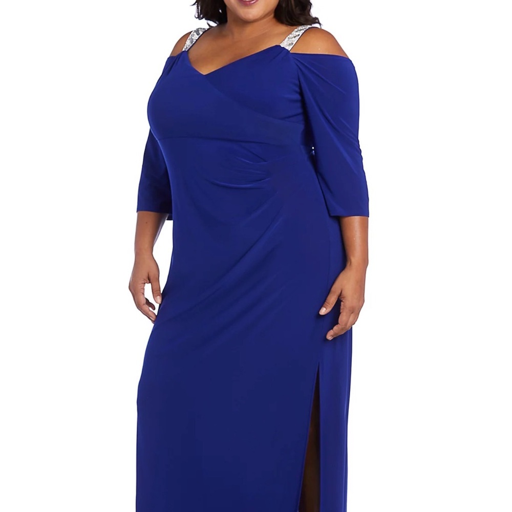 r and m Richard Royal Blue Off-Shoulder Long Sleeve Dress